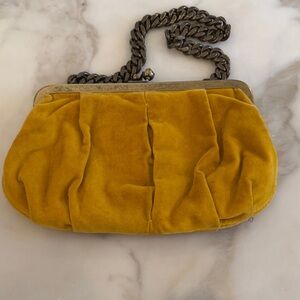 J. Crew Mustard Velvet Clutch with Chain
